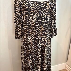 Elegant Leopard Print Long Sleeve Dress